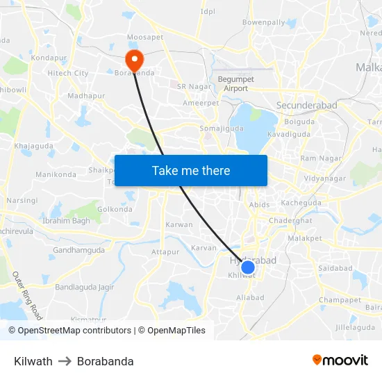 Kilwath to Borabanda map
