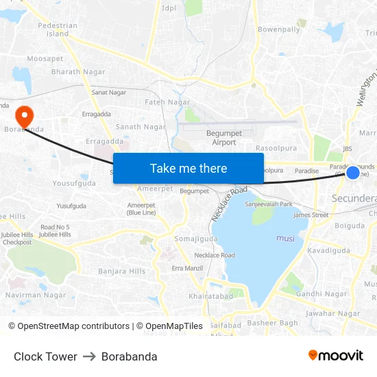 Clock Tower to Borabanda map