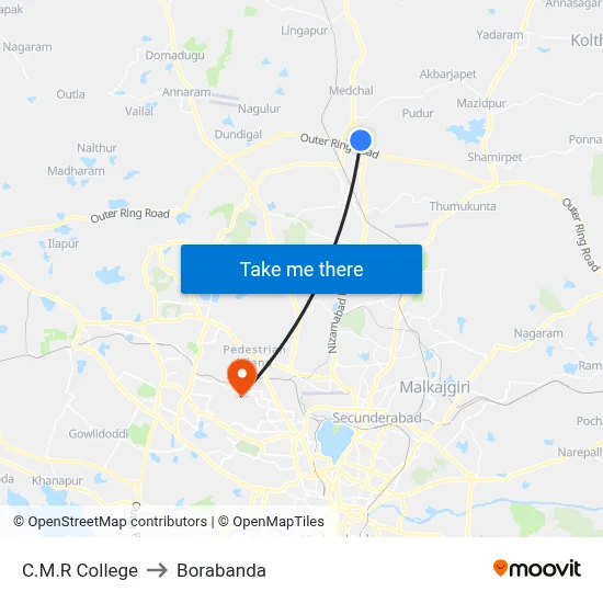C.M.R College to Borabanda map