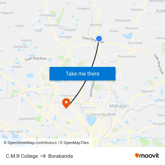 C.M.R College to Borabanda map