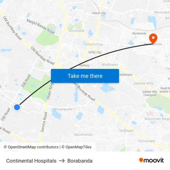 Continental Hospitals to Borabanda map