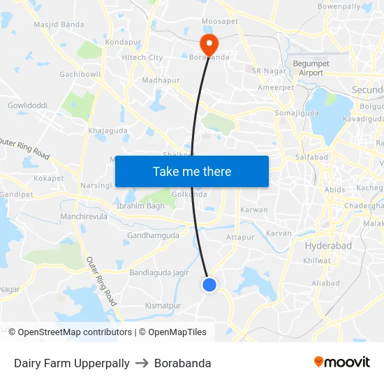 Dairy Farm Upperpally to Borabanda map