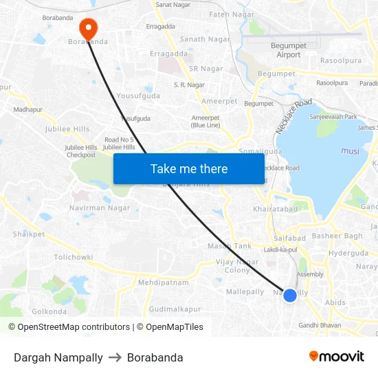 Dargah Nampally to Borabanda map