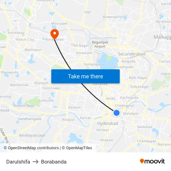 Darulshifa to Borabanda map