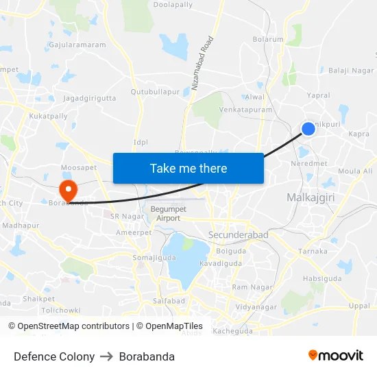 Defence Colony to Borabanda map