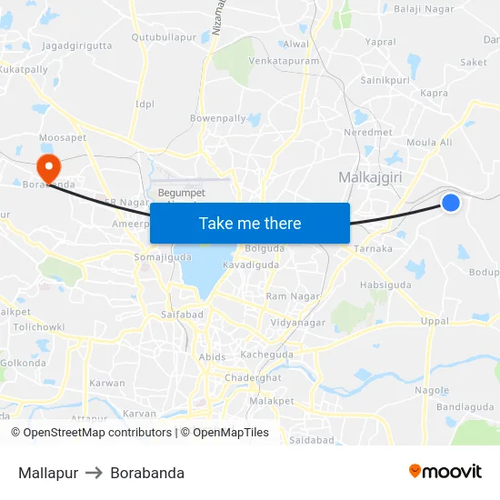 Mallapur to Borabanda map