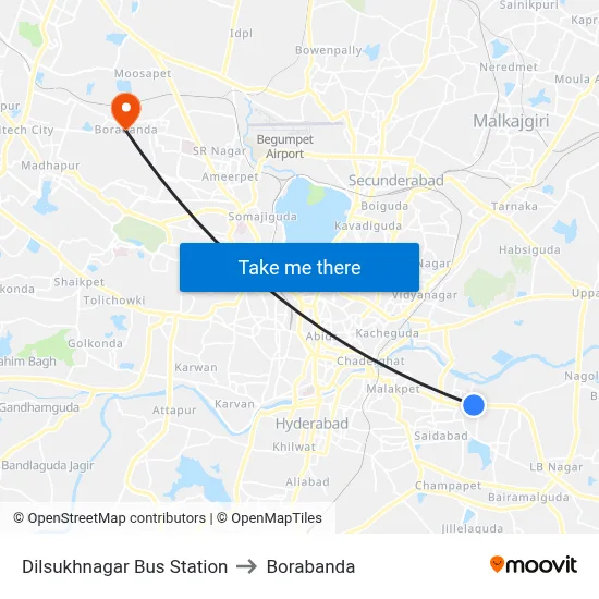 Dilsukhnagar Bus Station to Borabanda map