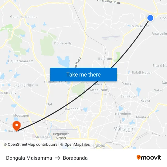 Dongala Maisamma to Borabanda map