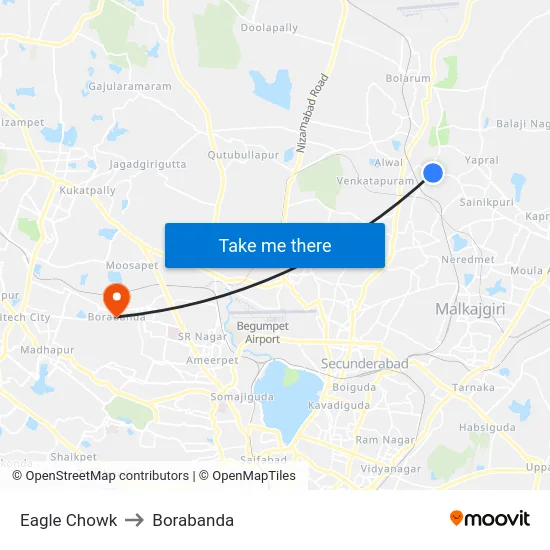 Eagle Chowk to Borabanda map