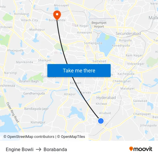 Engine Bowli to Borabanda map