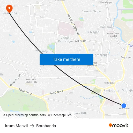 Irrum Manzil to Borabanda map