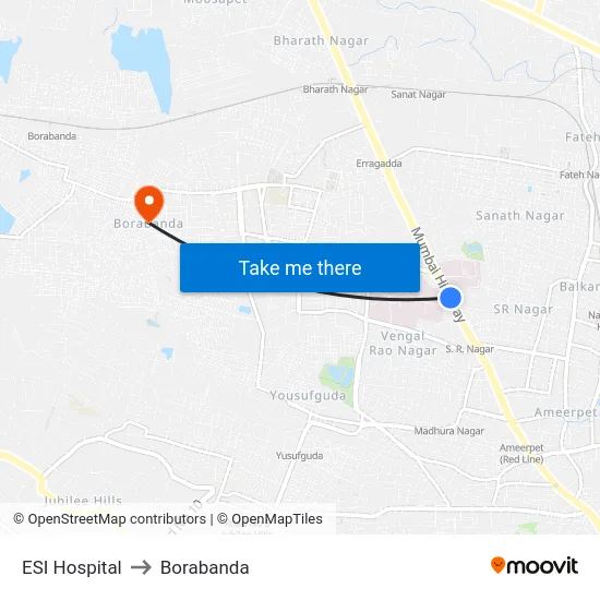 ESI Hospital to Borabanda map