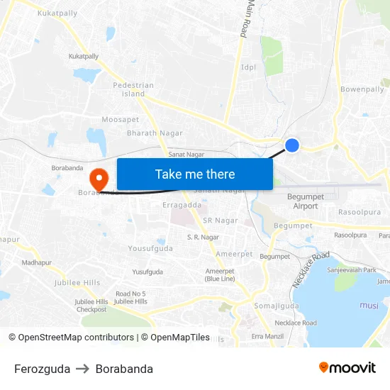 Ferozguda to Borabanda map