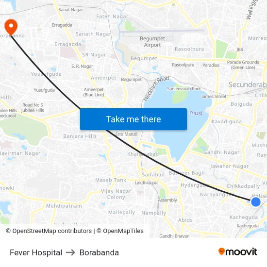 Fever Hospital to Borabanda map
