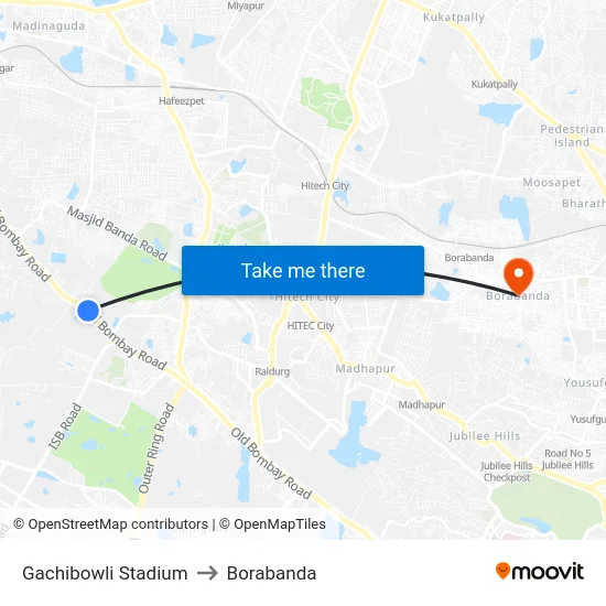 Gachibowli Stadium to Borabanda map
