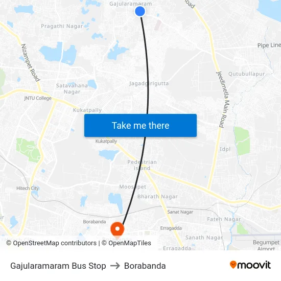 Gajularamaram Bus Stop to Borabanda map