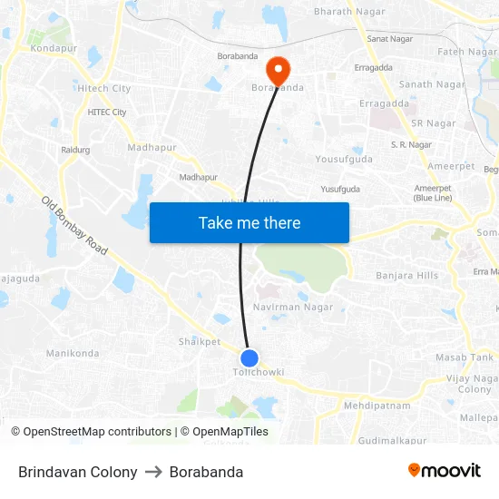 Brindavan Colony to Borabanda map