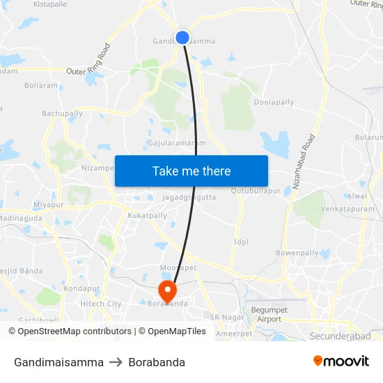 Gandimaisamma to Borabanda map