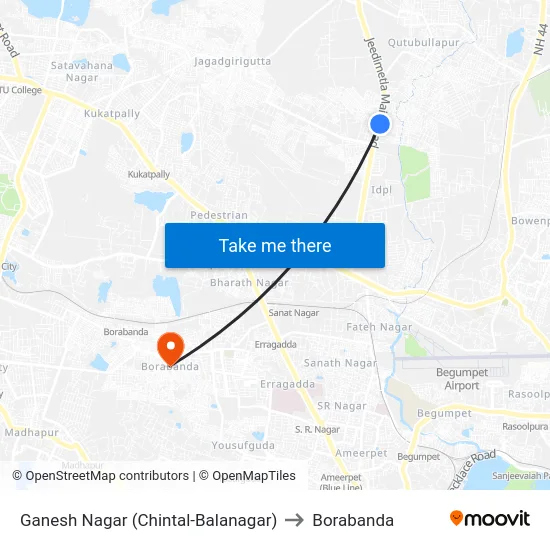Ganesh Nagar (Chintal-Balanagar) to Borabanda map