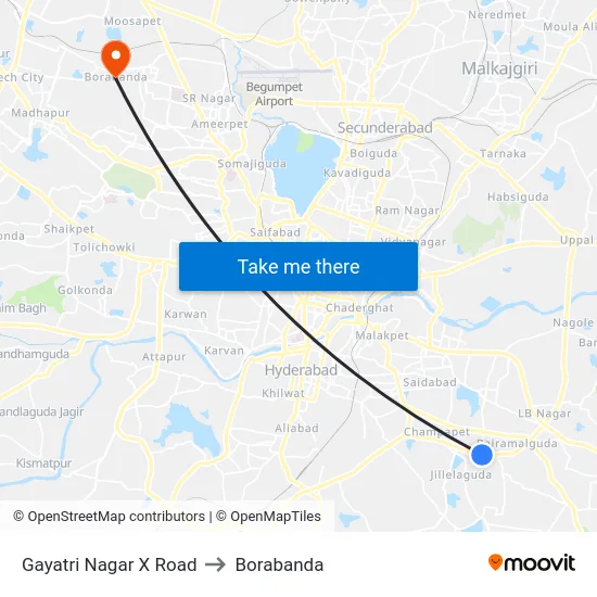 Gayatri Nagar X Road to Borabanda map