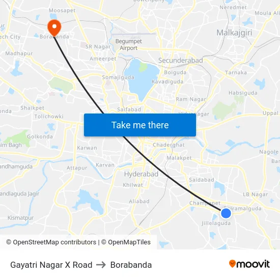 Gayatri Nagar X Road to Borabanda map