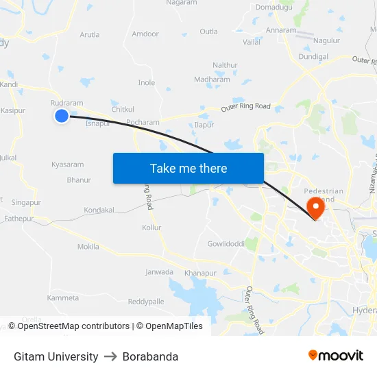 Gitam University to Borabanda map