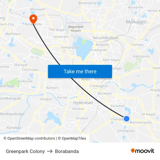 Greenpark Colony to Borabanda map