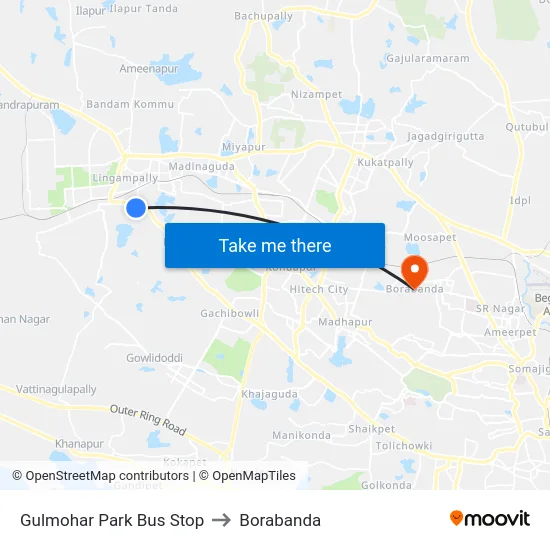 Gulmohar Park Bus Stop to Borabanda map