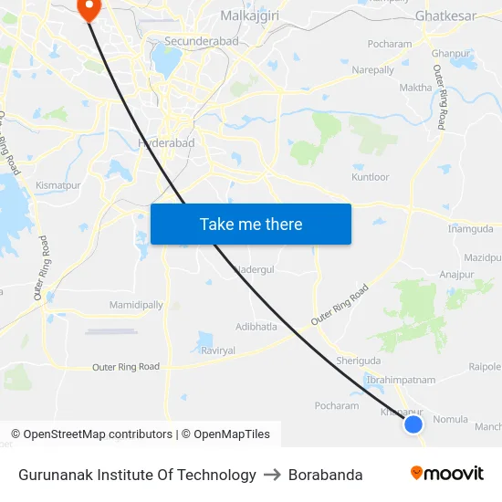 Gurunanak Institute Of Technology to Borabanda map