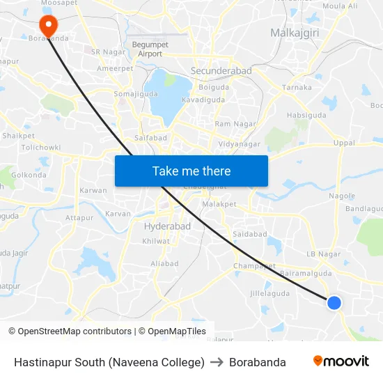 Hastinapur South (Naveena College) to Borabanda map