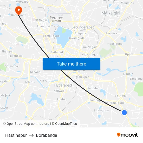 Hastinapur to Borabanda map