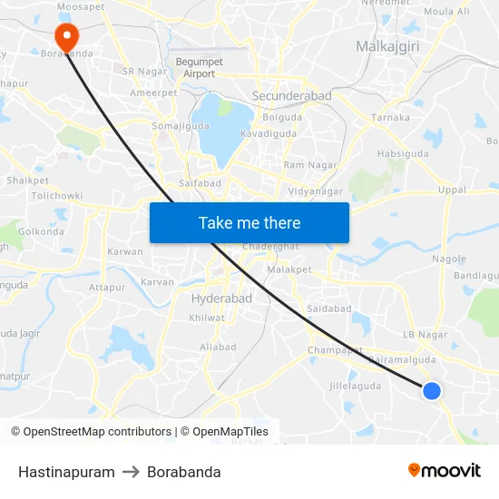 Hastinapuram to Borabanda map