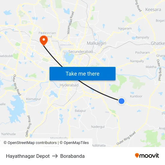 Hayathnagar Depot to Borabanda map