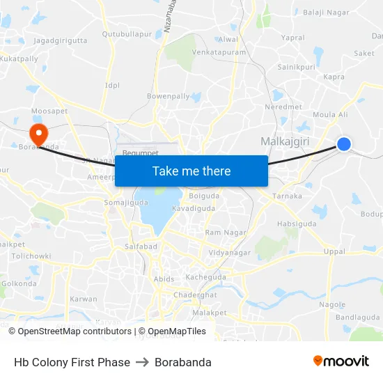 Hb Colony First Phase to Borabanda map