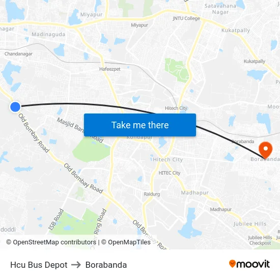 Hcu Bus Depot to Borabanda map