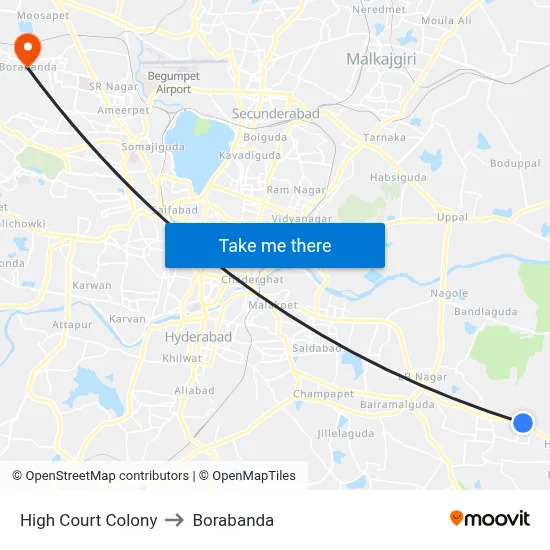 High Court Colony to Borabanda map