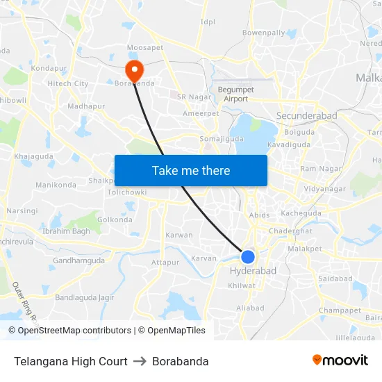 Telangana High Court to Borabanda map