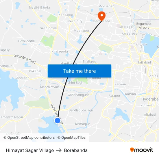 Himayat Sagar Village to Borabanda map