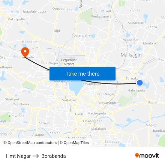 Hmt Nagar to Borabanda map