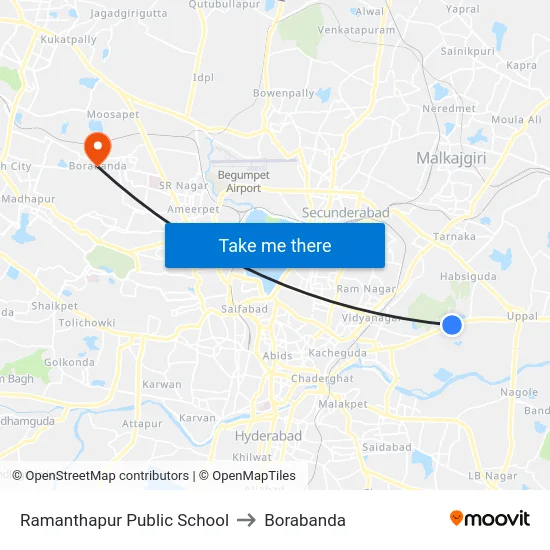 Ramanthapur Public School to Borabanda map