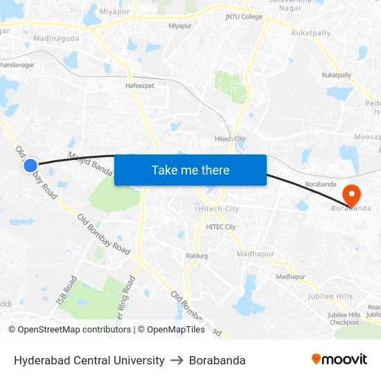 Hyderabad Central University to Borabanda map