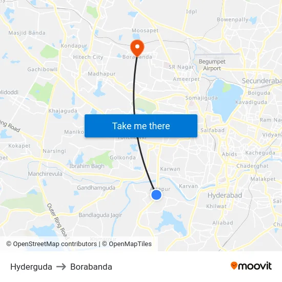 Hyderguda to Borabanda map