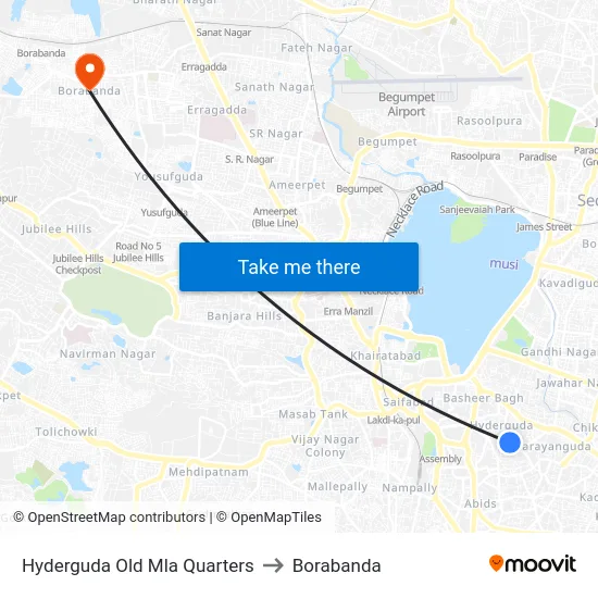 Hyderguda Old Mla Quarters to Borabanda map