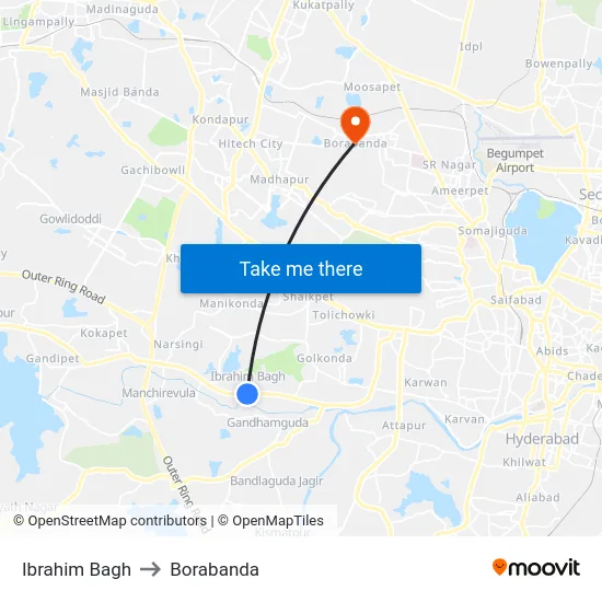 Ibrahim Bagh to Borabanda map