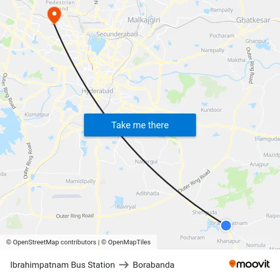 Ibrahimpatnam Bus Station to Borabanda map