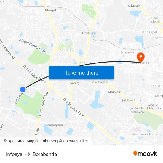 Infosys to Borabanda map