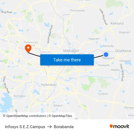 Infosys S.E.Z.Campus to Borabanda map