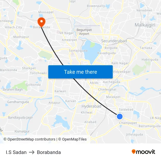 I.S Sadan to Borabanda map