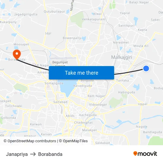 Janapriya to Borabanda map