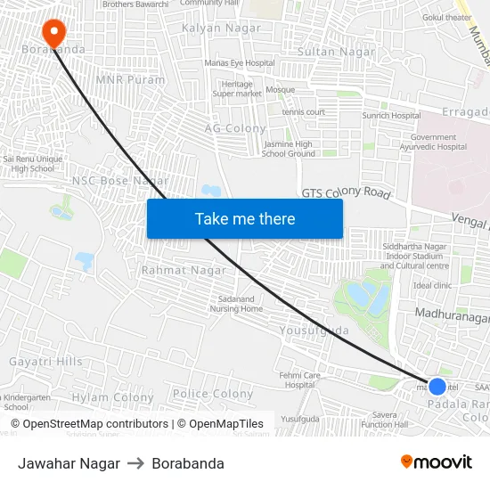 Jawahar Nagar to Borabanda map